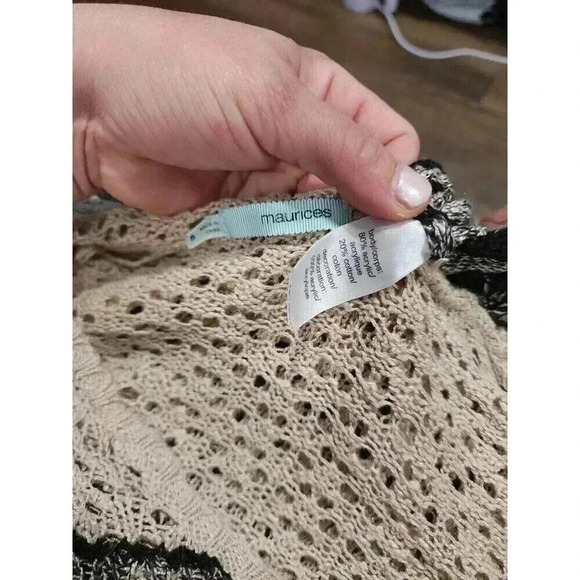 Maurices Small Tan Black Open Knit Hooded Long Sleeve Pullover Sweater - Picture 4 of 6